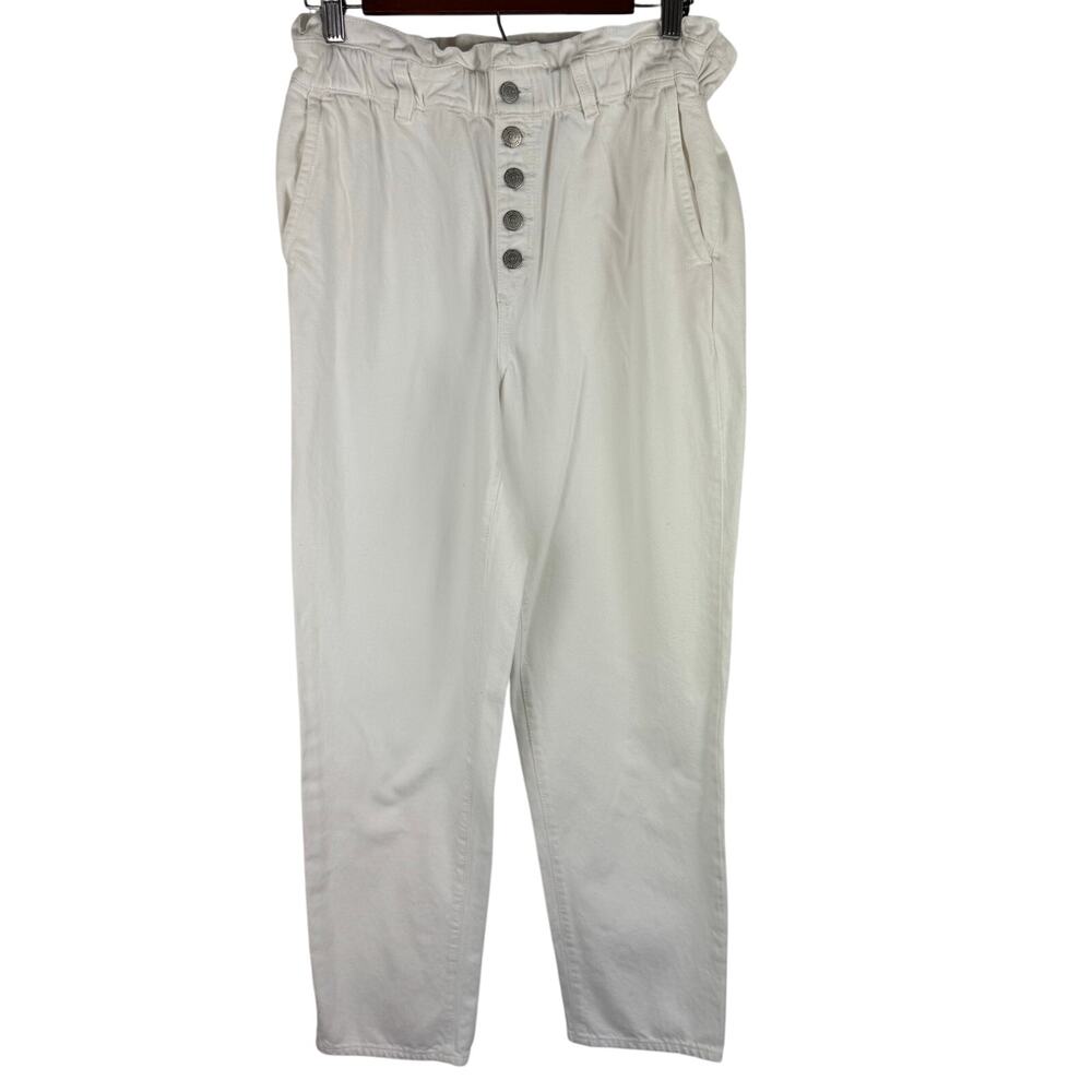 ANN TAYLOR LOFT BUTTON FLY PAPERBAG WAIST PANTS‎ IN WHITE PRE-OWNED SIZE SMALL